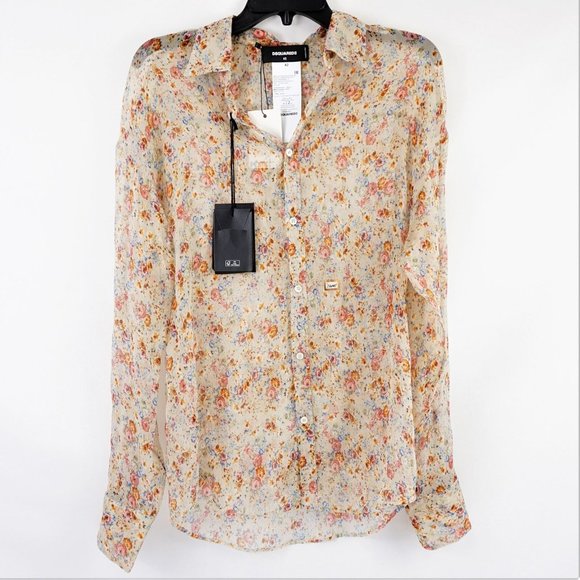 Dsquared2 Tops - Dsquared2 Silk Floral-Print Button Up Shirt Women's - FCM58